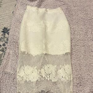 Bebe White Lace Pencil Skirt